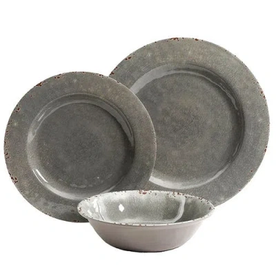 Studio California Mauna 12 Piece Dinnerware Set In Gray Crackle Look Decal In Gray
