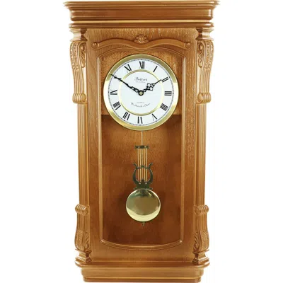 Bedford Clock Collection Rectangular Chiming Pendulum Wall Clock In Brown