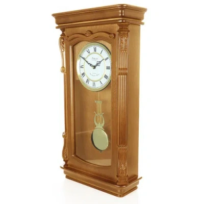 Bedford Clock Collection Rectangular Chiming Pendulum Wall Clock In Brown