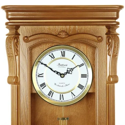 Bedford Clock Collection Rectangular Chiming Pendulum Wall Clock In Brown