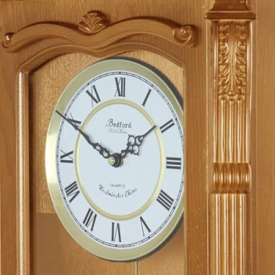 Bedford Clock Collection Rectangular Chiming Pendulum Wall Clock In Brown