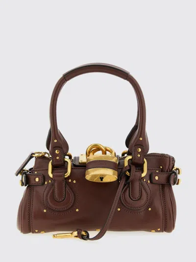 Chloé Paddington Brown Shoulder Bag With Oversized Padlock And C-shaped Buckles In Grainy Leather Woman In Brown