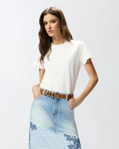 Pinko White Embossed Logo T-shirt In White