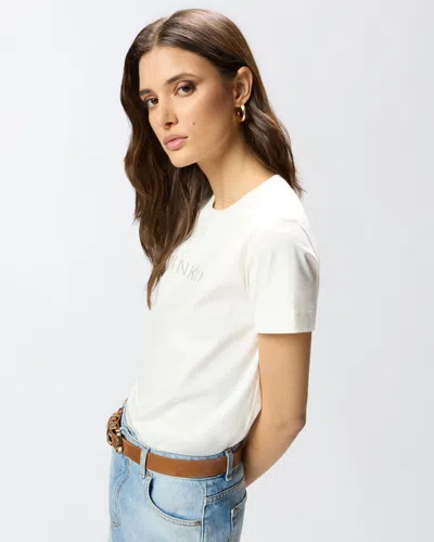 Pinko White Embossed Logo T-shirt In White