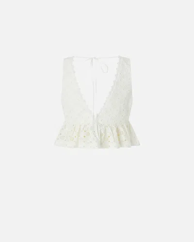 Pinko Kiersten Top Eyelet Lace Peplum Sleeveless In White