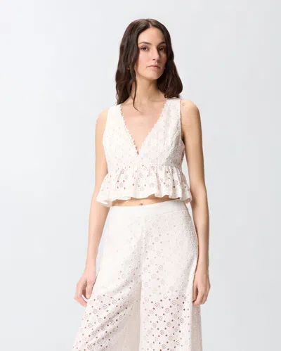 Pinko Kiersten Top Eyelet Lace Peplum Sleeveless In White