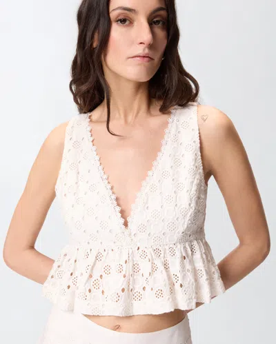 Pinko Kiersten Top Eyelet Lace Peplum Sleeveless In White