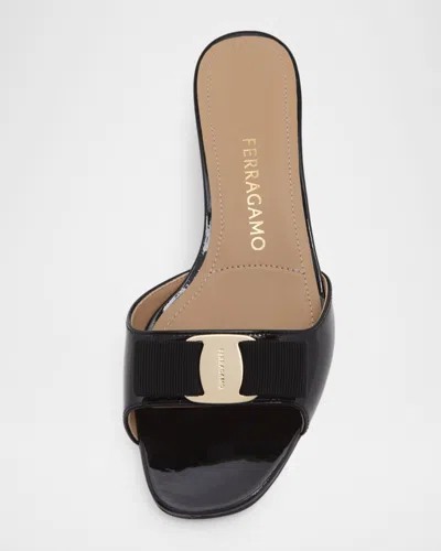 Ferragamo Vanilla Patent Leather Bow Mules In Brown