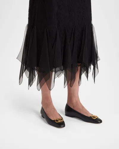 Valentino Garavani Black V Logo Signature Ballerina Flats In Nappa Leather In Multi