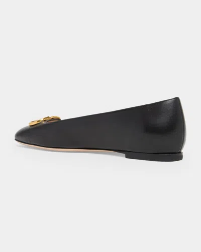 Valentino Garavani Black V Logo Signature Ballerina Flats In Nappa Leather In Multi