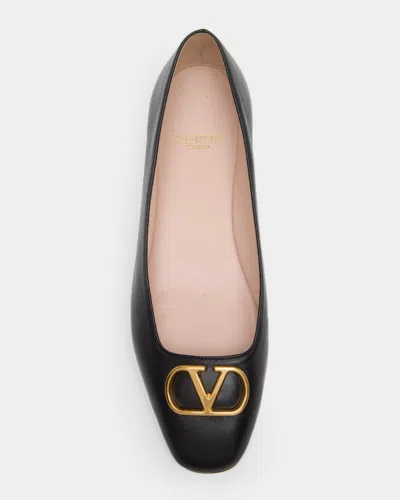 Valentino Garavani Black V Logo Signature Ballerina Flats In Nappa Leather In Multi