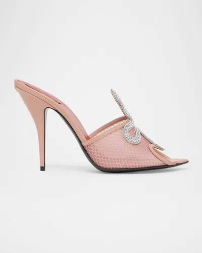 Valentino Garavani 105mm Embellished Snake Leather Mesh Mule Pumps In Pink