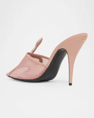 Valentino Garavani 105mm Embellished Snake Leather Mesh Mule Pumps In Pink