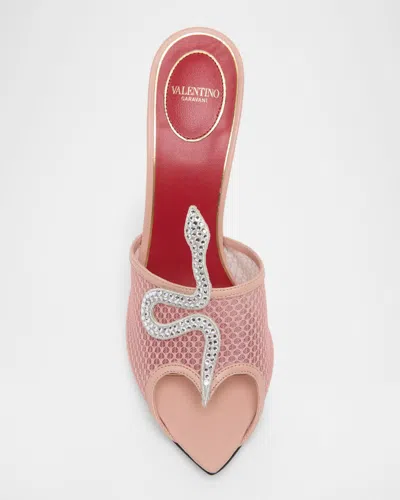 Valentino Garavani 105mm Embellished Snake Leather Mesh Mule Pumps In Pink