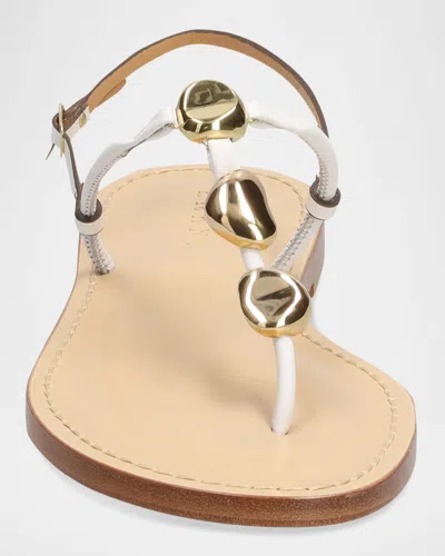 Amanu The Nairobi Leather T-strap Sandals In White