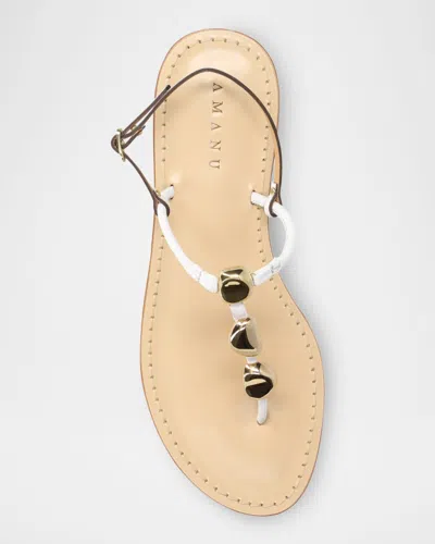 Amanu The Nairobi Leather T-strap Sandals In White