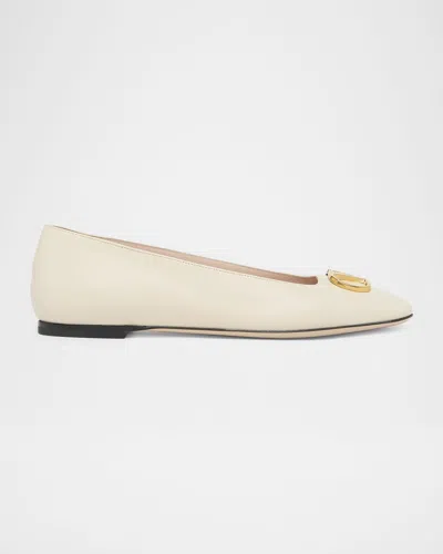 Valentino Garavani Vlogo White Lamb Leather Goat Leather Classic Ballet Flats In Multi