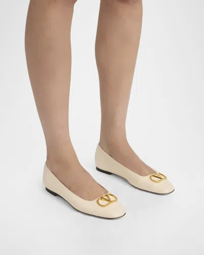 Valentino Garavani Vlogo White Lamb Leather Goat Leather Classic Ballet Flats In Multi