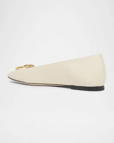 Valentino Garavani Vlogo White Lamb Leather Goat Leather Classic Ballet Flats In Multi