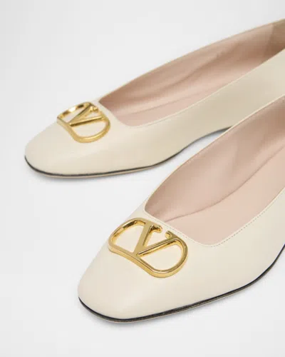 Valentino Garavani Vlogo White Lamb Leather Goat Leather Classic Ballet Flats In Multi