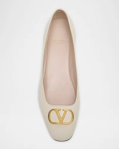 Valentino Garavani Vlogo White Lamb Leather Goat Leather Classic Ballet Flats In Multi