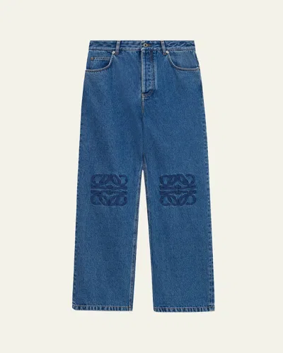 Loewe Denim Trousers Belt Loops Embroidered Back Pockets In Blue