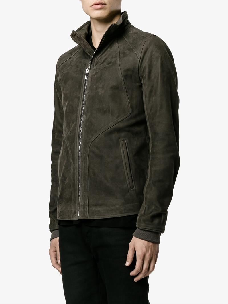 Rick Owens Zipped Leather Jacket In Grey | ModeSens