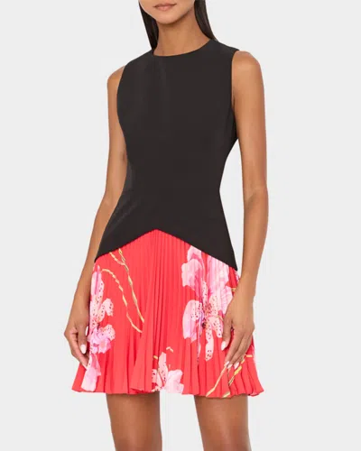 Milly Haddy Printed Pleated Mini Dress In Black