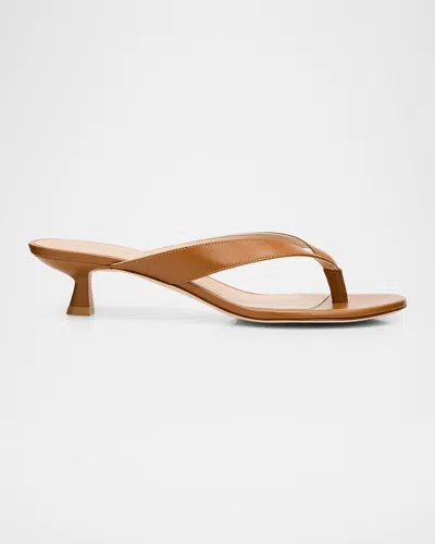 Stuart Weitzman Rio Leather Kitten-heel Thong Sandals In Brown