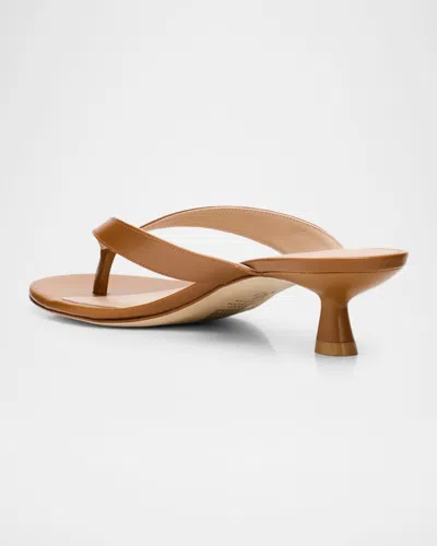 Stuart Weitzman Rio Leather Kitten-heel Thong Sandals In Brown