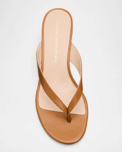 Stuart Weitzman Rio Leather Kitten-heel Thong Sandals In Brown