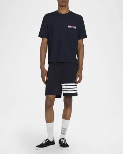 Thom Browne Navy Milano Cotton Oversized Pocket T-shirt In Blue