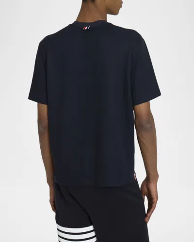 Thom Browne Navy Milano Cotton Oversized Pocket T-shirt In Blue