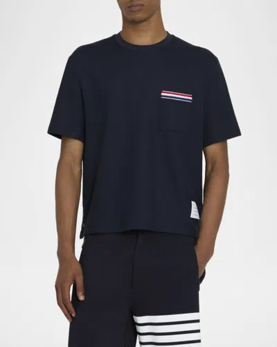 Thom Browne Navy Milano Cotton Oversized Pocket T-shirt In Blue