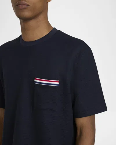 Thom Browne Navy Milano Cotton Oversized Pocket T-shirt In Blue