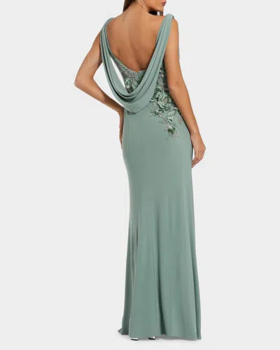 Mac Duggal Sleeveless Jersey Cowl Neck Gown With Beading In Green