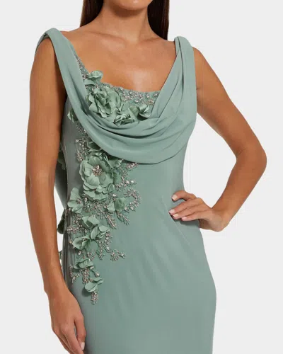 Mac Duggal Sleeveless Jersey Cowl Neck Gown With Beading In Green