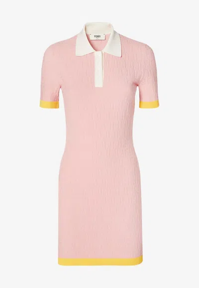 Fendi Women Cotton And Silk Blend Short Dress With All-over Ff Motif In Pink