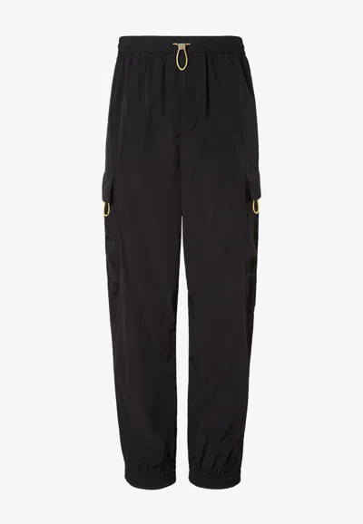 Fendi Straight Trousers Elastic Waistband Cargo Pockets In Black
