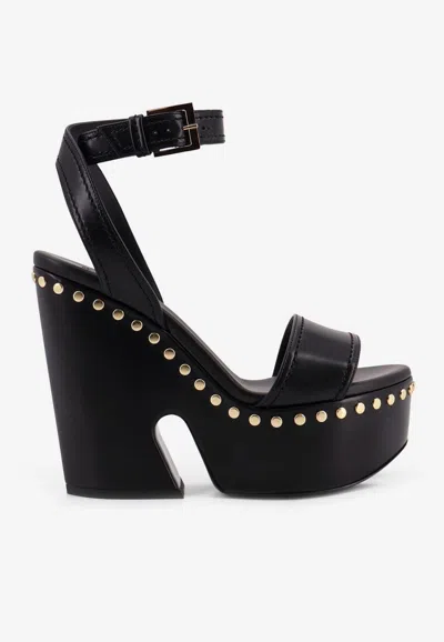Givenchy Clog Platform Sandals In Leather With Studs Detail In Black