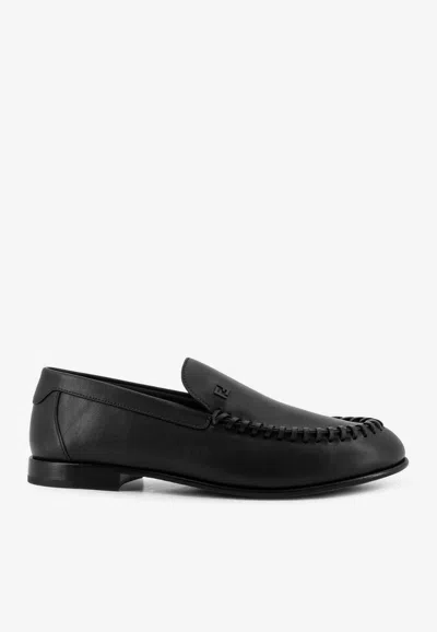 Fendi Men Leather Loafers With Metal Ff Logo In Black