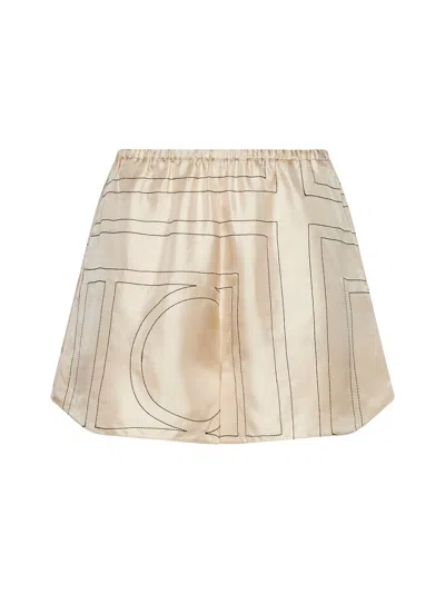 Totême Toteme Elegant Monogram Silk High-waisted Mini Shorts In White