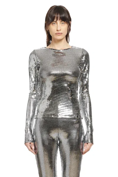 Mm6 Maison Margiela Metallic Long-sleeve T-shirt In Silver