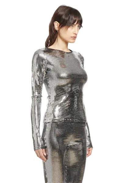 Mm6 Maison Margiela Metallic Long-sleeve T-shirt In Silver
