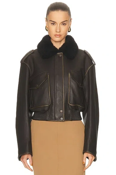 Acne Studios Shearling Bomber Jacket In Brown