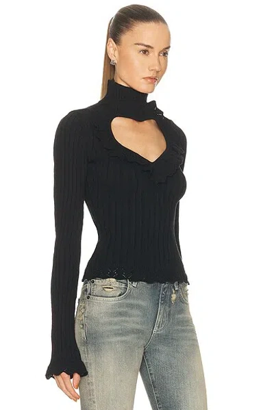 Balenciaga Cotton Rib Knit Heart Cutout Sweater In Black