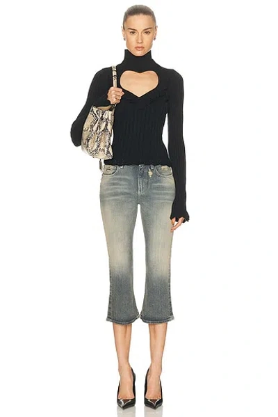 Balenciaga Cotton Rib Knit Heart Cutout Sweater In Black