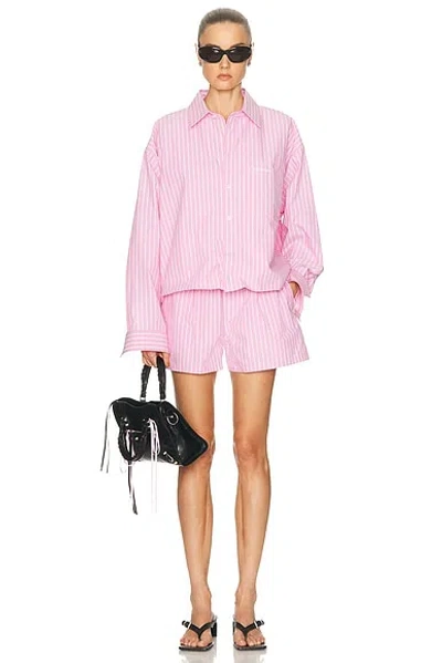 Balenciaga Pink And White Striped Cotton Boxer Shorts In Pink