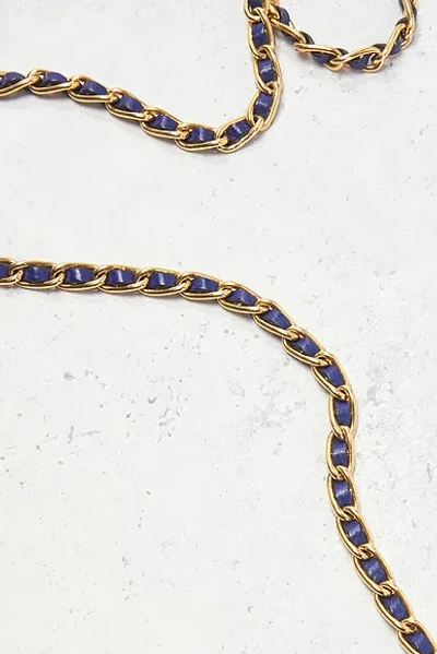 Pre-owned Prada Vitello Wallet On Chain In Blue