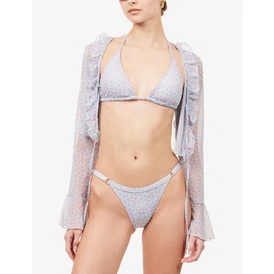 Gracejacob Womens Blue Bow-print Triangle Bikini Top In Blue